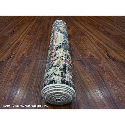 Oushak And Peshawar Wool Hand Knotted Rug Black Black 2.10X11.9 -O089027