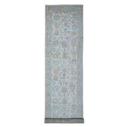 Oushak And Peshawar Wool Hand Knotted Rug Grey Cadet Gray 3.11X19.6 -O089028