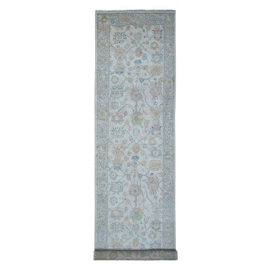 Oushak And Peshawar Wool Hand Knotted Rug Grey Cadet Gray 3.11X19.6 -O089028