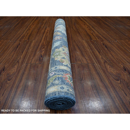 Oushak And Peshawar Wool Hand Knotted Rug Blue 4.1x11.9 -O089029
