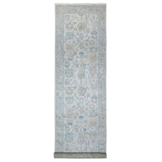 Oushak And Peshawar Wool Hand Knotted Rug Grey Gray 3.8X15.9 -O089030