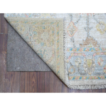 Oushak And Peshawar Wool Hand Knotted Rug Grey Gray 3.8X15.9 -O089030