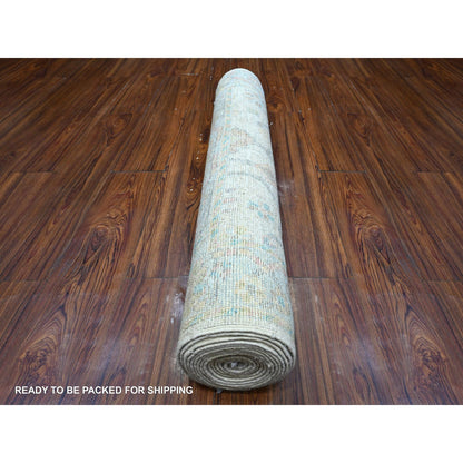 Oushak And Peshawar Wool Hand Knotted Rug Grey Gray 3.8X15.9 -O089030