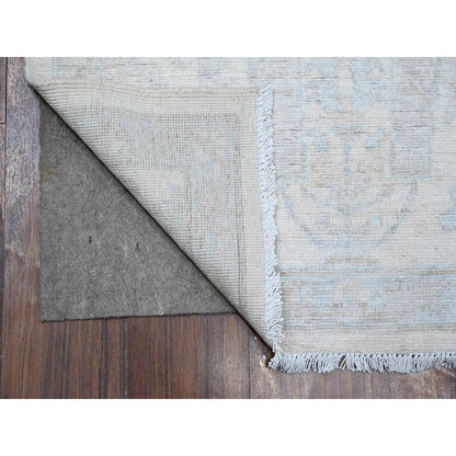 Oushak And Peshawar Wool Hand Knotted Rug Ivory Blue 2.8X11.1 -O089031