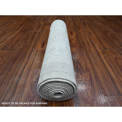 Oushak And Peshawar Wool Hand Knotted Rug Ivory Blue 2.8X11.1 -O089031