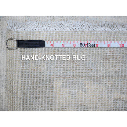 Oushak And Peshawar Wool Hand Knotted Rug Ivory Blue 2.8X11.1 -O089031