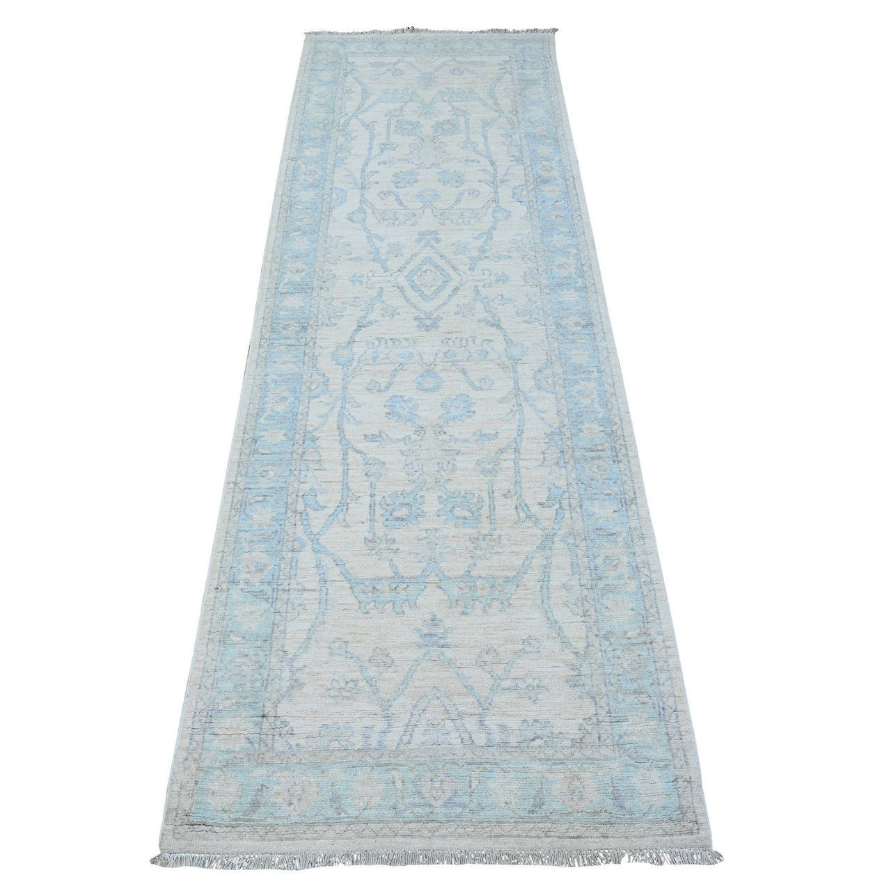 Ivory 2'7" x 8'2" Oushak And Peshawar Hand knotted Wool Rug - Sku: O089032