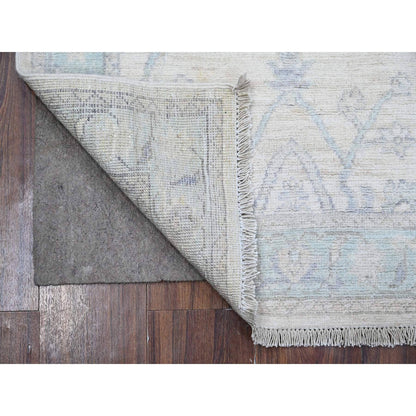Oushak And Peshawar Wool Hand Knotted Rug Ivory Blue 2.7X8.2 -O089032