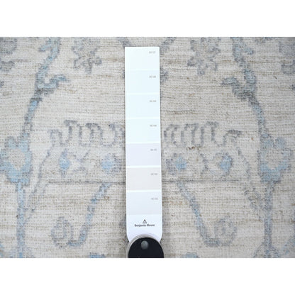 Oushak And Peshawar Wool Hand Knotted Rug Ivory Blue 2.7X8.2 -O089032