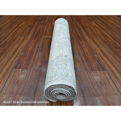 Oushak And Peshawar Wool Hand Knotted Rug Ivory Blue 2.7X8.2 -O089032