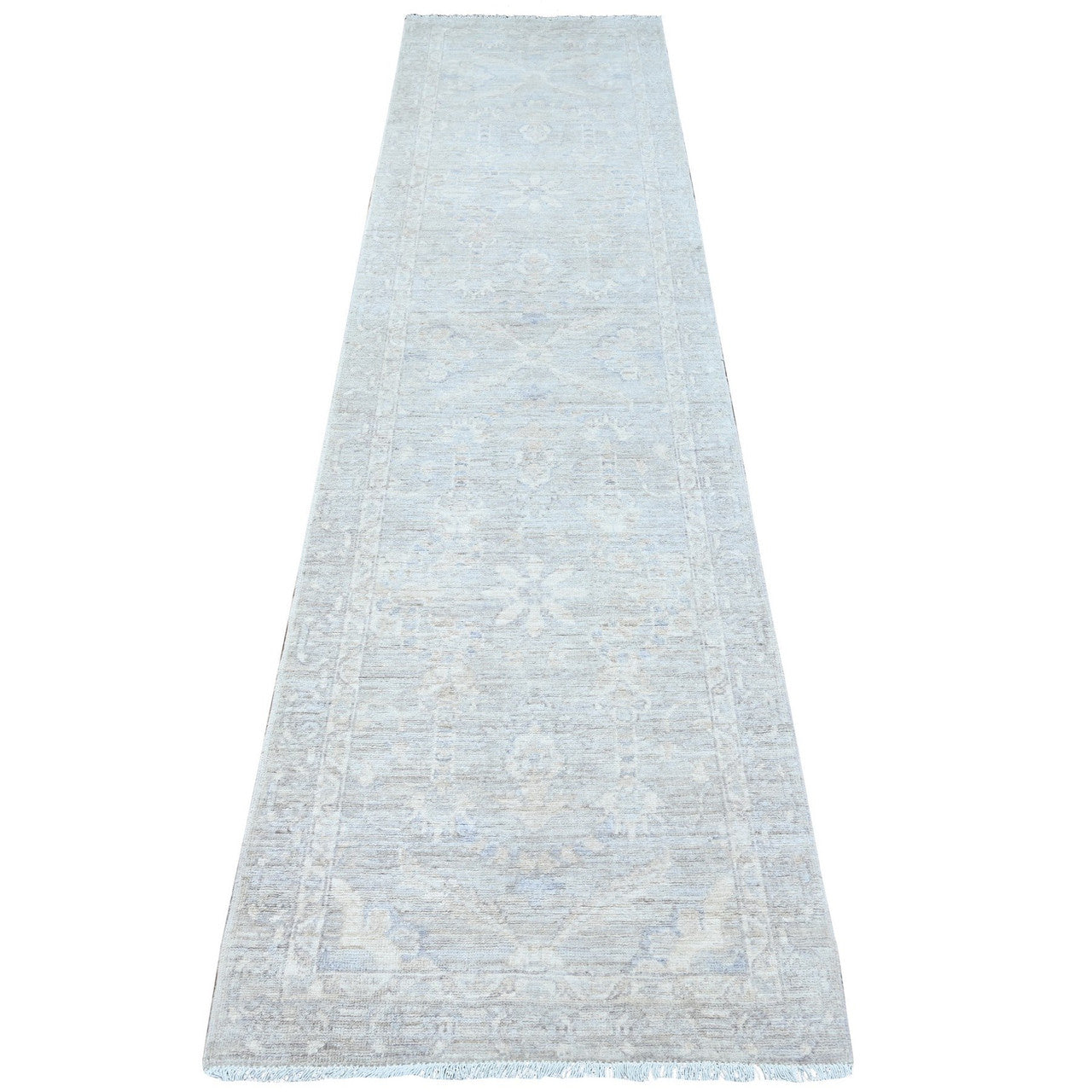 Gray 2'6" x 9'10" Oushak And Peshawar Hand knotted Wool Rug - Sku: O089034