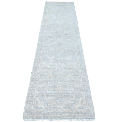 Oushak And Peshawar Wool Hand Knotted Rug Grey Gray 2.6X9.10 -O089034