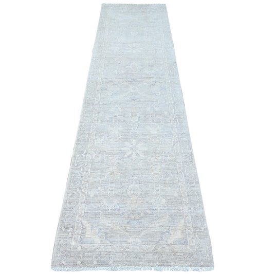 Oushak And Peshawar Wool Hand Knotted Rug Grey Gray 2.6X9.10 -O089034