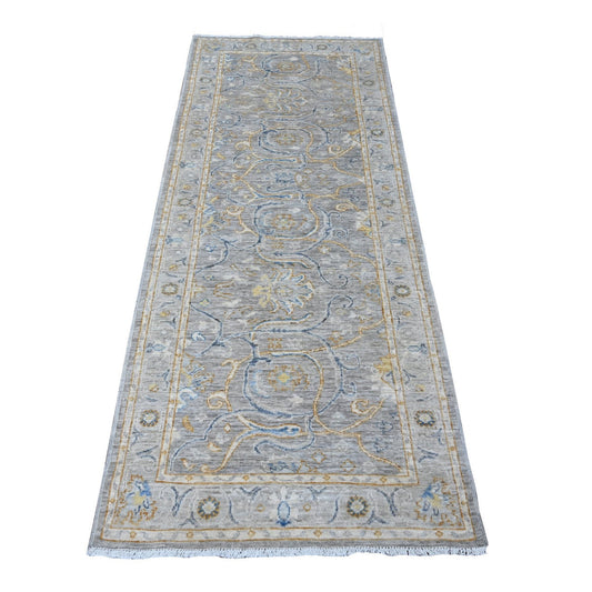 Oushak And Peshawar Wool Hand Knotted Rug Grey Silver 3.0X7.8 -O089040