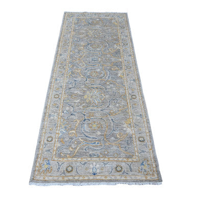 Oushak And Peshawar Wool Hand Knotted Rug Grey Silver 3.0X7.8 -O089040