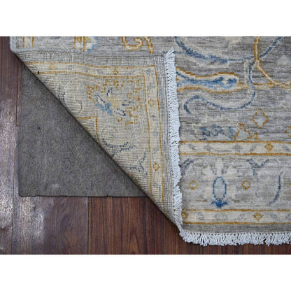 Oushak And Peshawar Wool Hand Knotted Rug Grey Silver 3.0X7.8 -O089040
