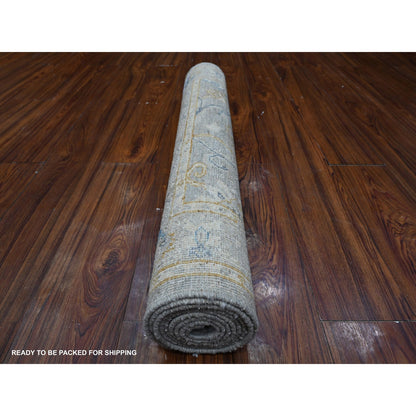 Oushak And Peshawar Wool Hand Knotted Rug Grey Silver 3.0X7.8 -O089040