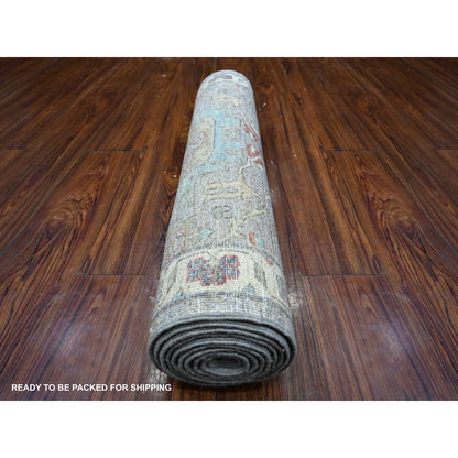 Tribal & Geometric Wool Hand Knotted Rug Grey Ivory 2.6X9.9 -O089041