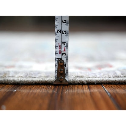 Tribal & Geometric Wool Hand Knotted Rug Grey Ivory 2.6X7.10 -O089043