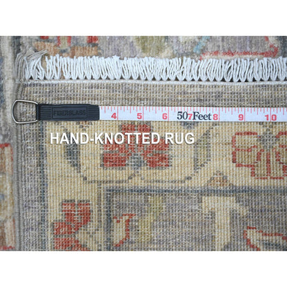 Tribal & Geometric Wool Hand Knotted Rug Grey Ivory 2.6X7.10 -O089043