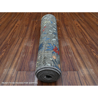 Oushak And Peshawar Wool Hand Knotted Rug Grey No Border 2.7X9.9 -O089046