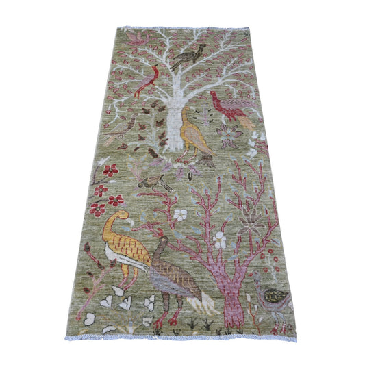 Oushak And Peshawar Wool Hand Knotted Rug Green No Border 2.9X5.11 -O089048