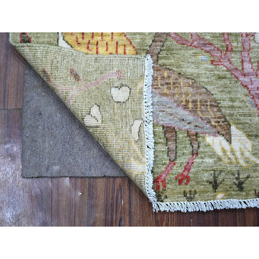 Oushak And Peshawar Wool Hand Knotted Rug Green No Border 2.9X5.11 -O089048