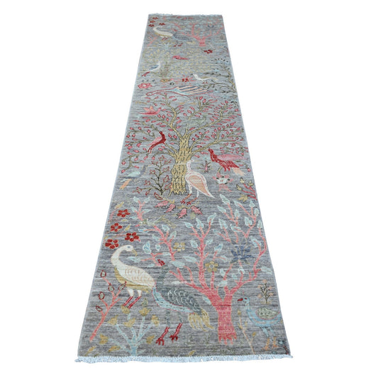 Oushak And Peshawar Wool Hand Knotted Rug Grey No Border 2.6X11.5 -O089049