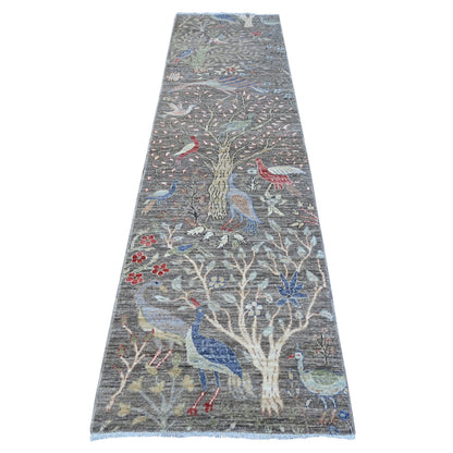 Oushak And Peshawar Wool Hand Knotted Rug Grey No Border 2.7X9.8 -O089055