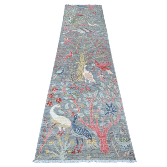 Oushak And Peshawar Wool Hand Knotted Rug Grey No Border 2.5X9.5 -O089058