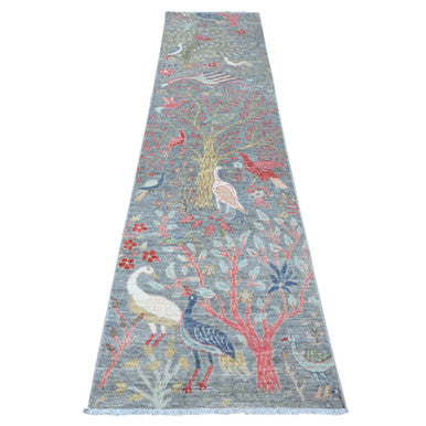 Oushak And Peshawar Wool Hand Knotted Rug Grey No Border 2.5X9.5 -O089058