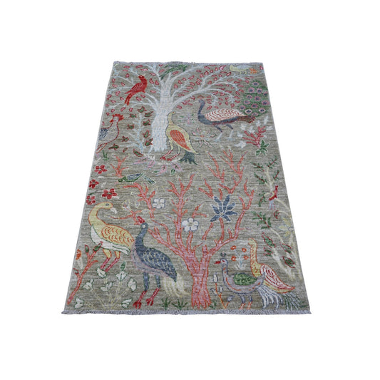 Oushak And Peshawar Wool Hand Knotted Rug Green No Border 3.2X4.10 -O089062