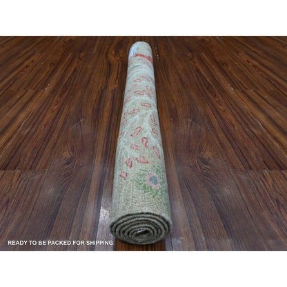 Oushak And Peshawar Wool Hand Knotted Rug Green No Border 3.2X4.10 -O089062