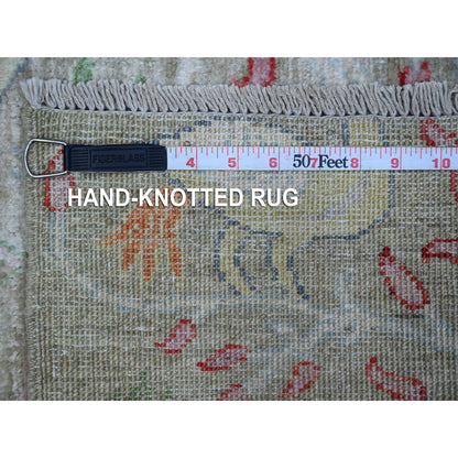 Oushak And Peshawar Wool Hand Knotted Rug Green No Border 3.2X4.10 -O089062