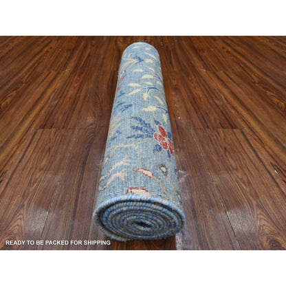 Oushak And Peshawar Wool Hand Knotted Rug Blue No Border 2.6X9.9 -O089067