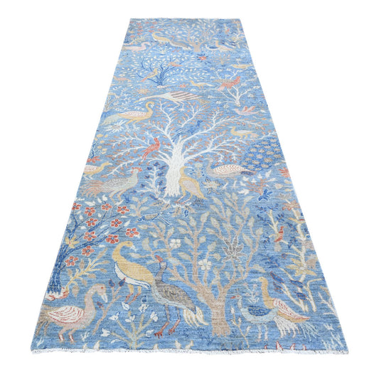 Oushak And Peshawar Wool Hand Knotted Rug Blue No Border 4.0X11.10 -O089074