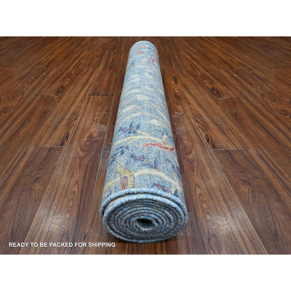 Oushak And Peshawar Wool Hand Knotted Rug Blue No Border 4.0X11.10 -O089074