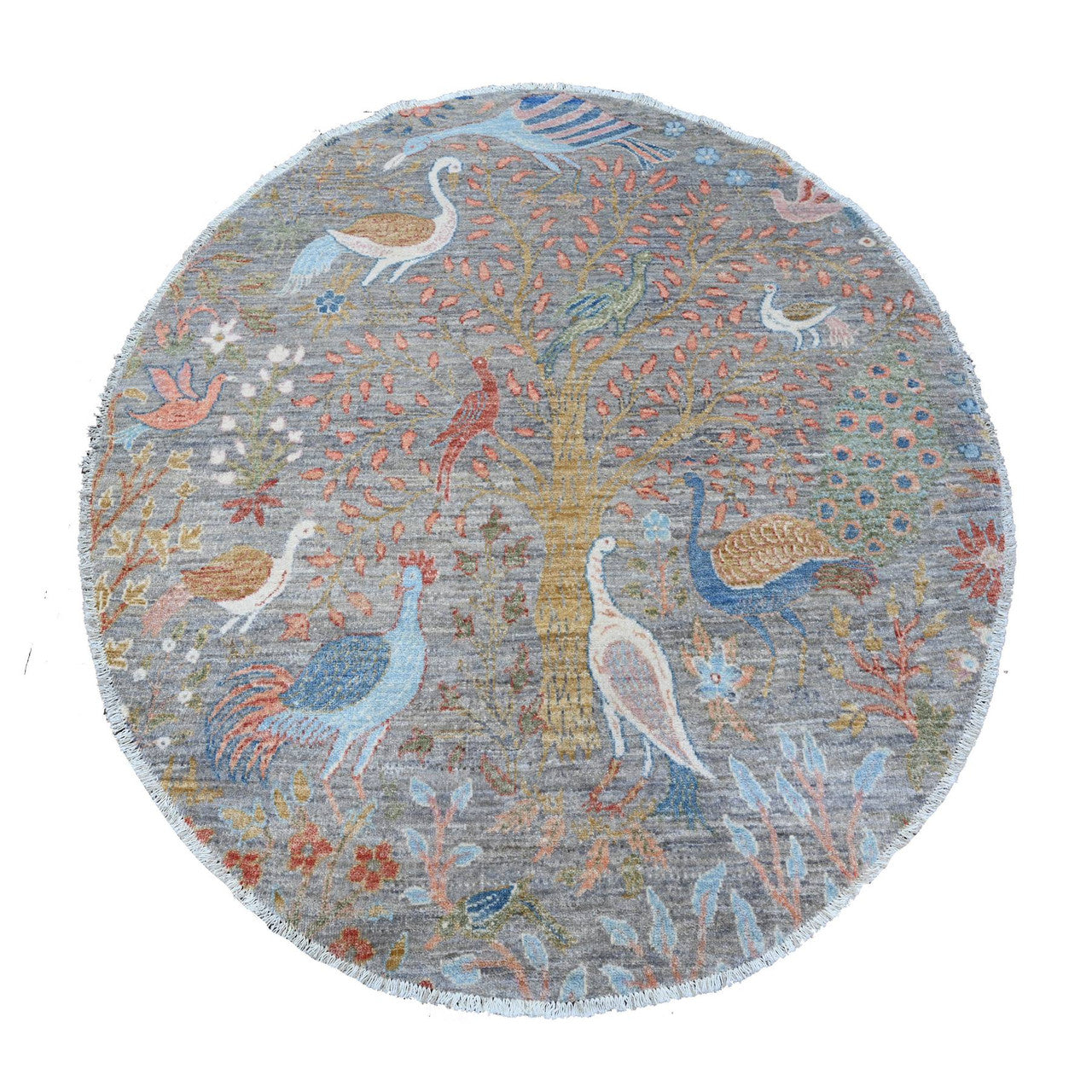 Gray 5'1" x 5'1" Oushak And Peshawar Hand knotted Wool Rug - Sku: O089075