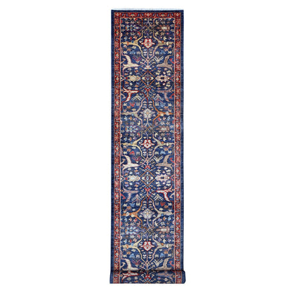 Oushak And Peshawar Wool Hand Knotted Rug Blue Red 3.2X19.5 -O089077