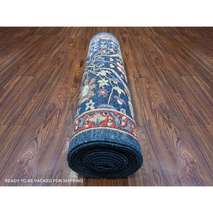 Oushak And Peshawar Wool Hand Knotted Rug Blue Red 3.2X19.5 -O089077