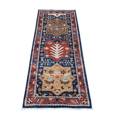 Oushak And Peshawar Wool Hand Knotted Rug Blue Red 2.6X5.11 -O089078