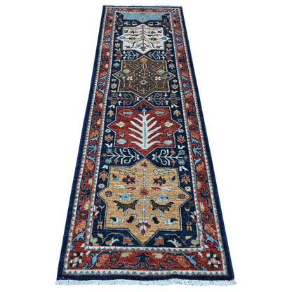 Oushak And Peshawar Wool Hand Knotted Rug Blue Red 2.6X8.1 -O089080