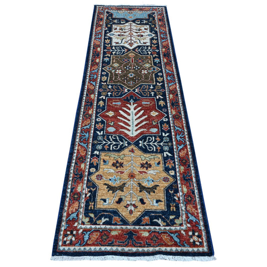 Oushak And Peshawar Wool Hand Knotted Rug Blue Red 2.6X8.1 -O089080