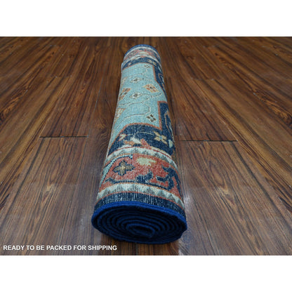 Oushak And Peshawar Wool Hand Knotted Rug Blue Red 2.6X8.1 -O089080