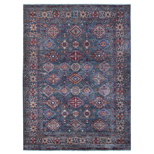 Kazak Wool Hand Knotted Rug Grey Red 8.11X12.1 -O089084