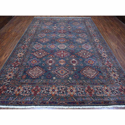 Kazak Wool Hand Knotted Rug Grey Red 8.11X12.1 -O089084
