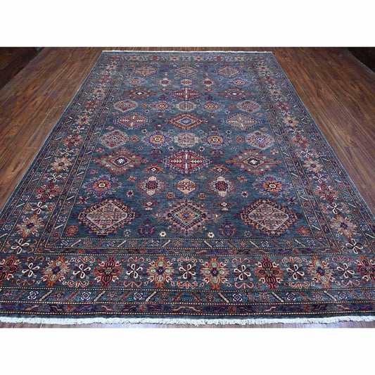 Kazak Wool Hand Knotted Rug Grey Red 8.11X12.1 -O089084