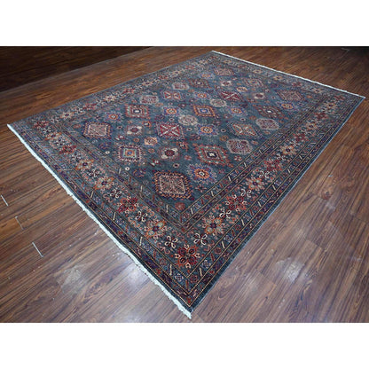 Kazak Wool Hand Knotted Rug Grey Red 8.11X12.1 -O089084