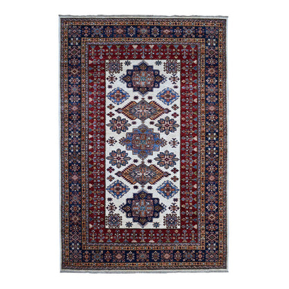 Kazak Wool Hand Knotted Rug Ivory Blue 5.10X8.11 -O089094