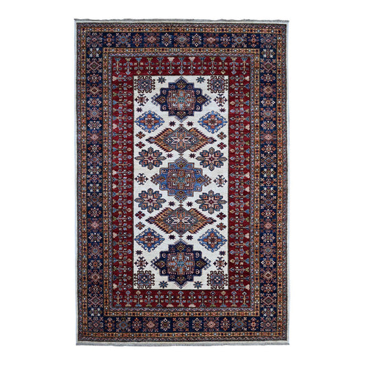 Kazak Wool Hand Knotted Rug Ivory Blue 5.10X8.11 -O089094